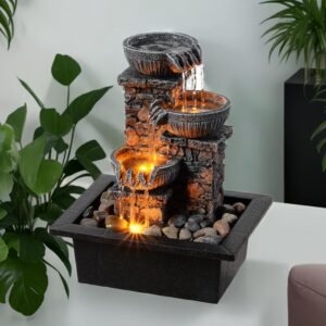 tabletop fountain 3 bowls with led light soothing water flowing sound fountain zen/meditation home/office decor home décor relaxation indoor
